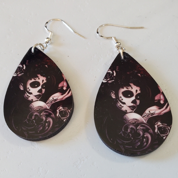 Day of the Dead Teardrop Earrings - Picture 4 of 15